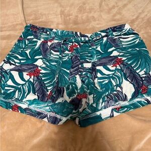 LOFT High Waist Tropical The Waist Print Shorts - Green and Red 10
